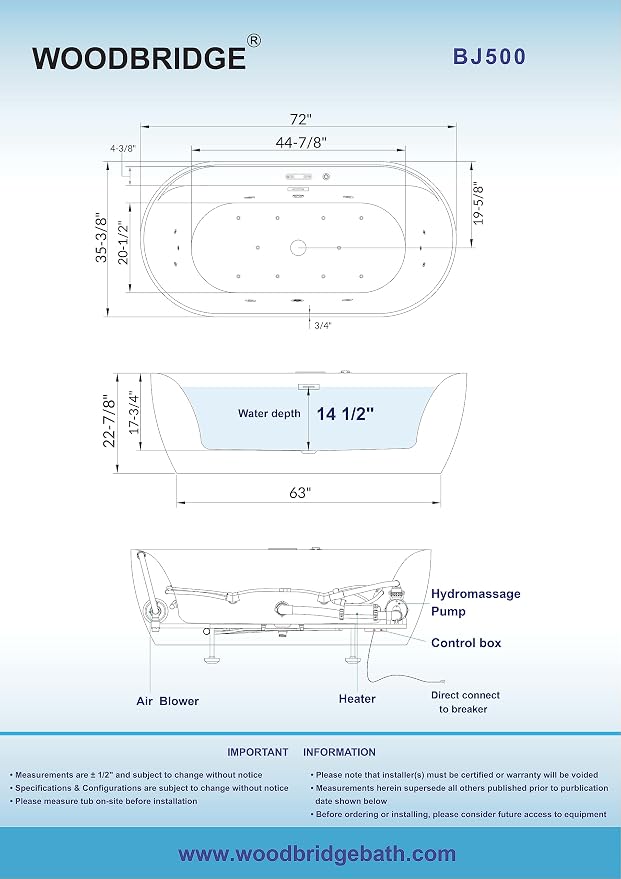 WOODBRIDGE 72" x 35-3/8" Whirlpool and Air Bath Heated Soaking Combination Tub - Image 8
