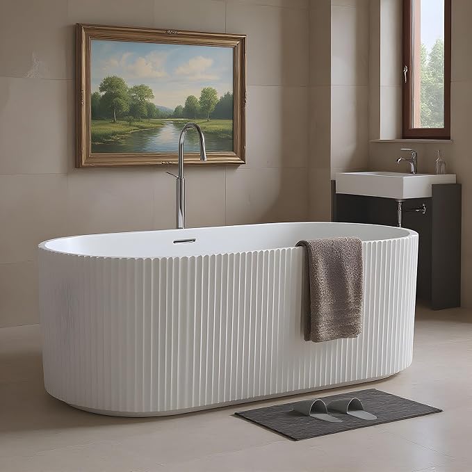 59" Acrylic Freestanding Soaking Bathtub, Contemporary Design Pleated Tub - Image 8