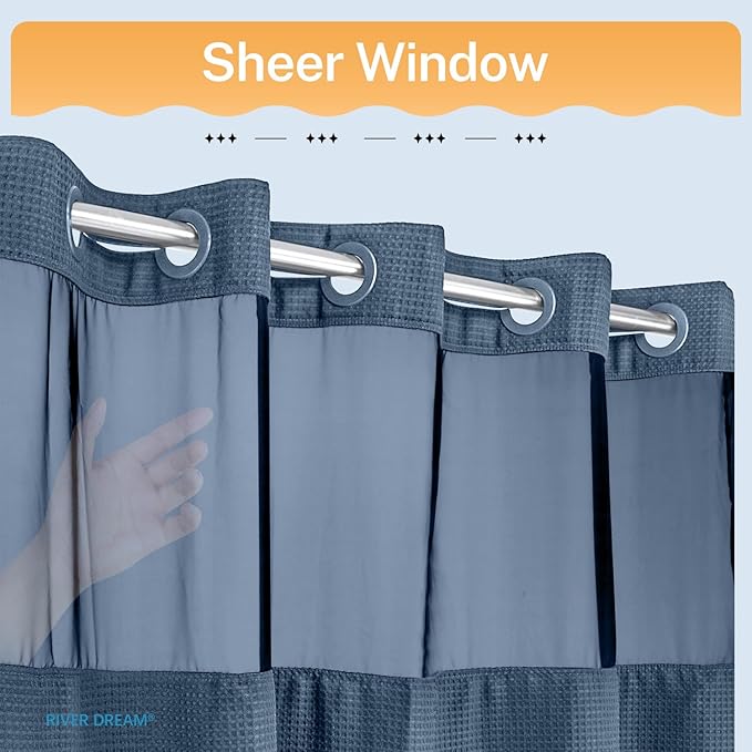 River Dream Blue Shower Curtain No Hooks Required Dotted Waffle Weave Shower - Image 3