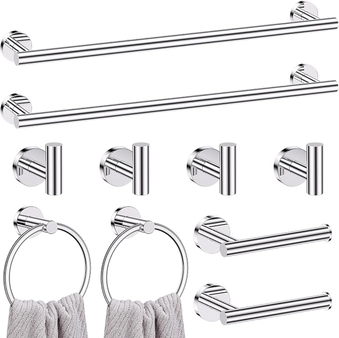 Lairuier Polished Chrome Bathroom Hardware Set, 10-Piece Towel Bar Set SUS304 by LairuierBathroomHardwareSet