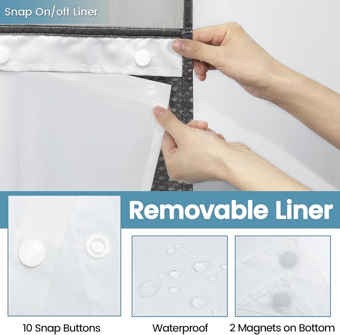 Charcoal Grey Stall No Hook Shower Curtain - Image 6