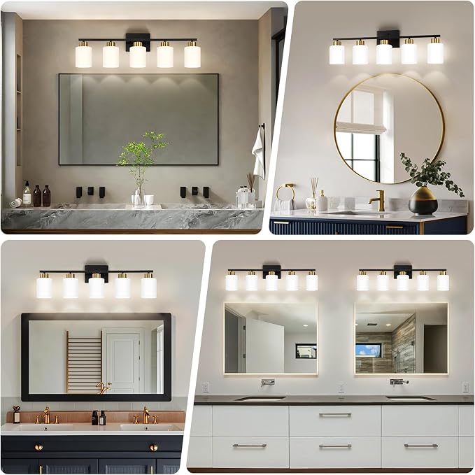 Black and Gold Bathroom Light Fixtures, 5-Light Modern Vanity Light Over Mirror - Image 3