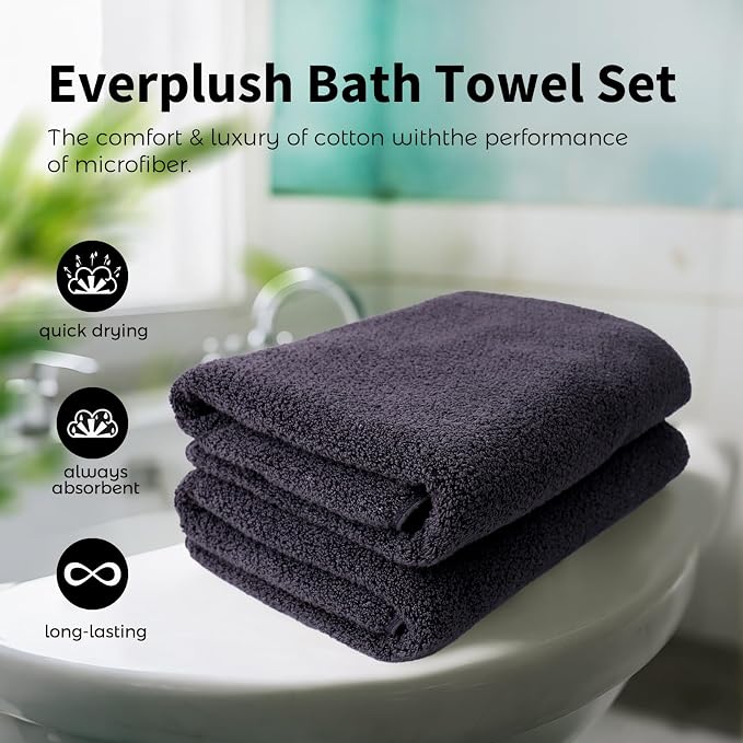 Everplush Diamond Collection Oversized Bath Towel – 2 Pieces, Super Soft & - Image 3
