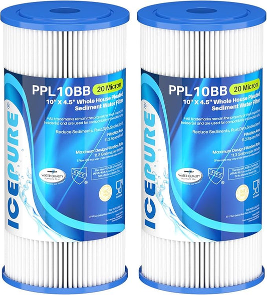 ICEPURE 20 Micron 10" x 4.5" Whole House Extra Coarse Pleated Sediment Filter by ICEPURE