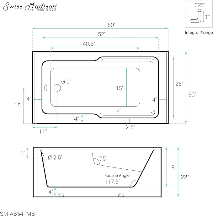Swiss Madison Well Made Forever SM-AB541MB Voltaire Skirted Alcove Bathtub - Image 9