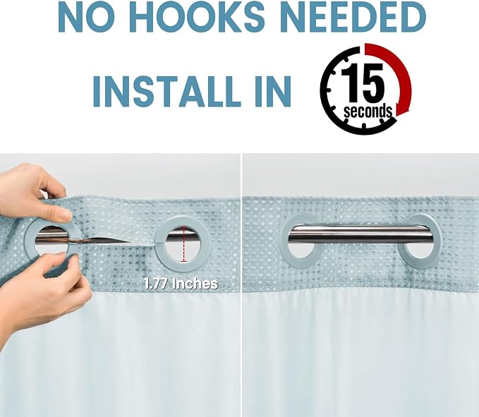 Fog Blue Long No Hook Shower Curtain - Image 3