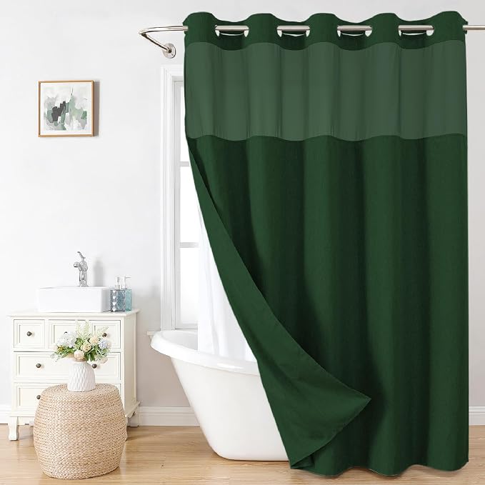 Long No Hooks Needed Linen Textured Shower Curtain by EACHOPE