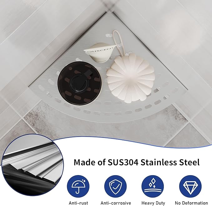 2 Pack Corner Shower Shelves 304 Stainless Steel Shower Corner Shelf Brushed - Image 5