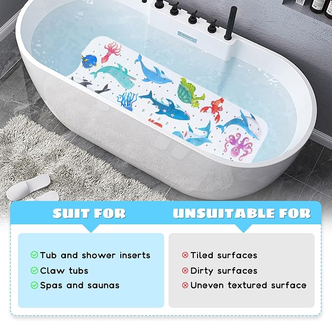 Baby Bath Mat for Tub Non Slip Kids Bathtub Mat Extra Long 40X16 Inch Toddler - Image 7
