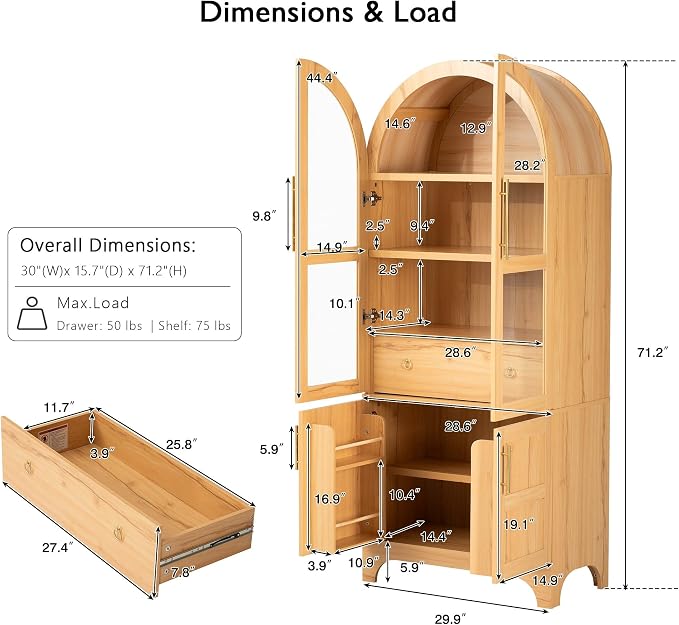 71" Tall Arched Kitchen Pantry, Mid-Century Pantry Cabinet - Image 2