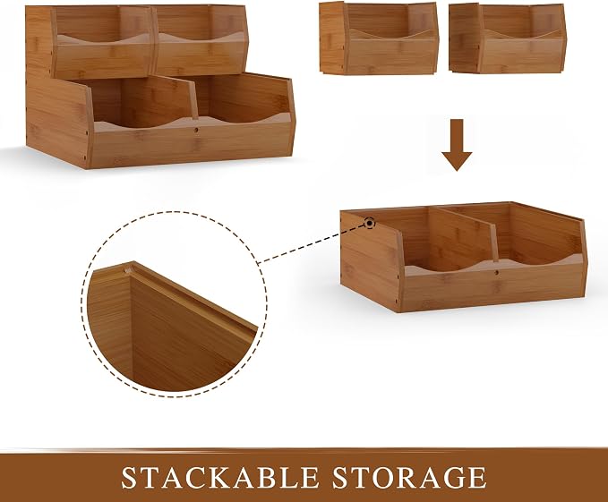 3 Set Bamboo Pantry Organizers and Storage, Open Front Vegetable Fruit - Image 3