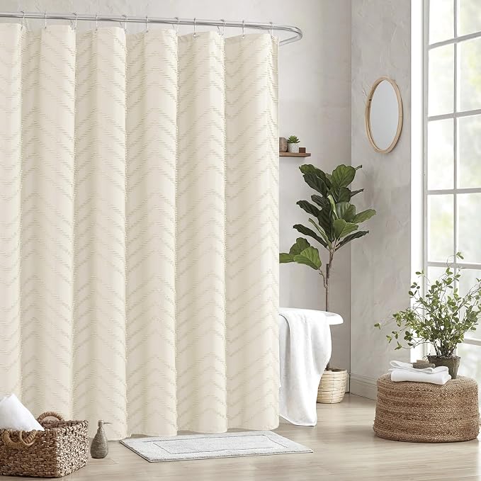 Extra Long 72 x 96 Cream Shower Curtain Boho Farmhouse Shower Curtain Tufted - Image 7