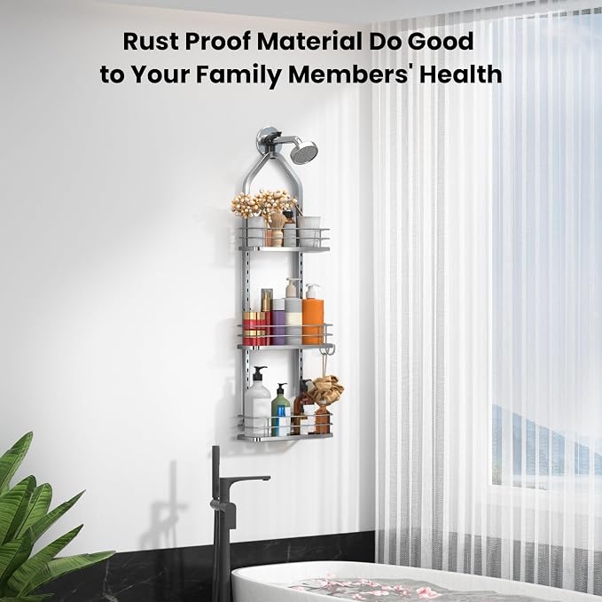 Shower Caddy Hanging, Adjustable Anti-Swing-Over The Shower Head Caddy - Image 3