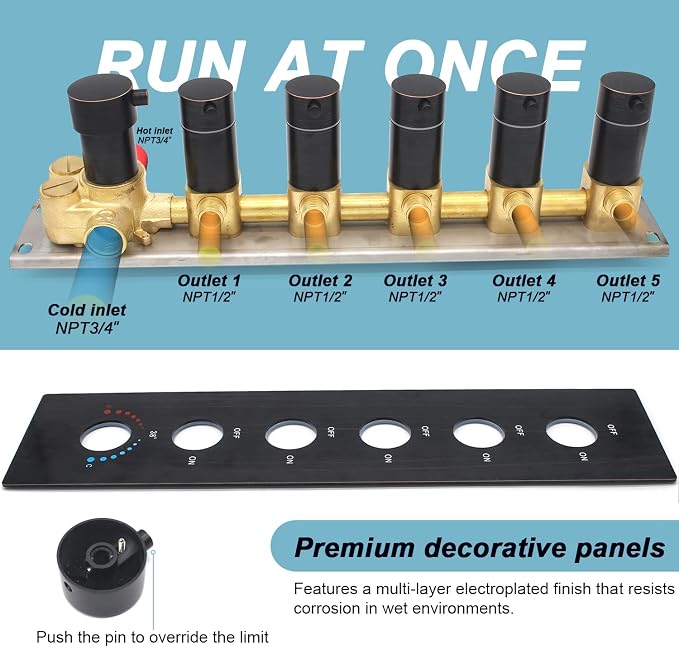 Can Run All Functions Together 5-Way Shower Diverter Valve Kit, HOMEDEC - Image 5