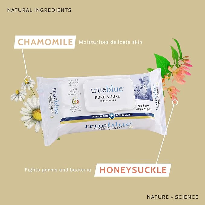 TrueBlue Chamomile & Honeysuckle Pure & Sure Puppy Wipes – Pre-Moistened Puppy - Image 3