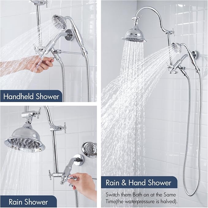Bagnolux Solid Brass 6" High Pressure Rain Shower Head Combo - Image 5