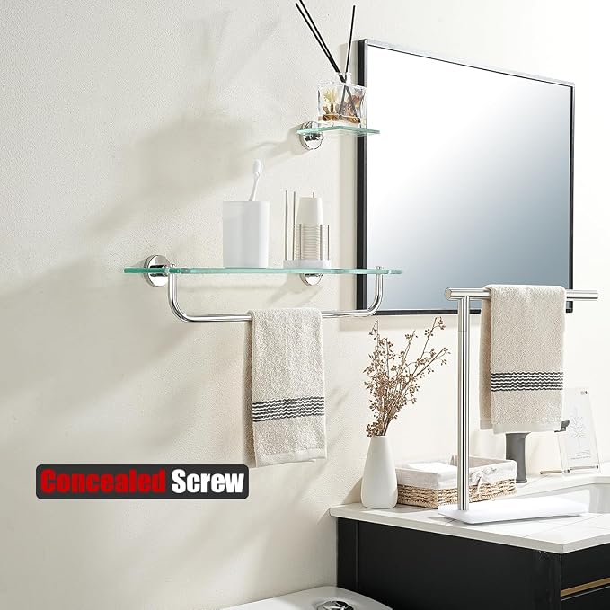 JQK Bathroom Glass Shelf Polished Chome, Shelf - Image 2