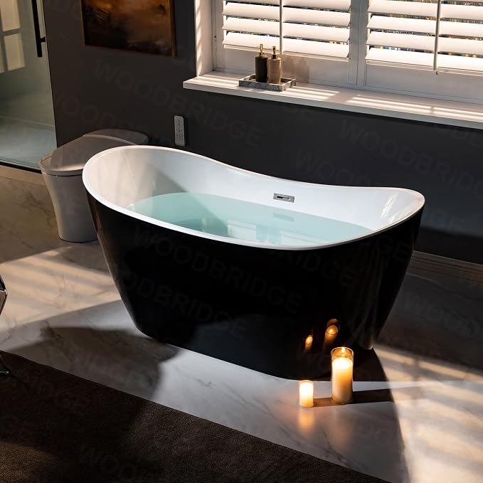 WOODBRIDGE 59" Acrylic Freestanding Bathtub Contemporary Soaking Tub, BTA1816-BN - Image 10