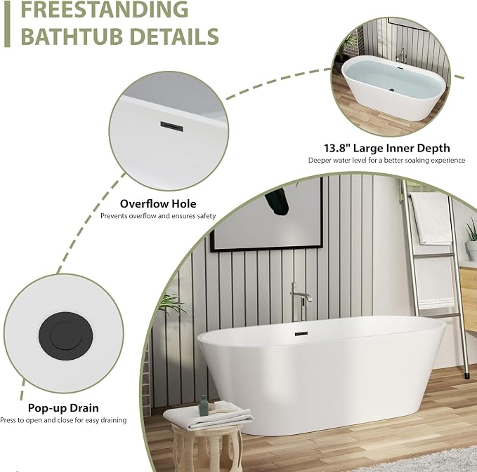 67" Acrylic Freestanding Bathtub - Image 5