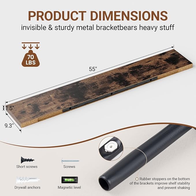 Heimlove 55 Inch Long Floating Shelves - Image 3