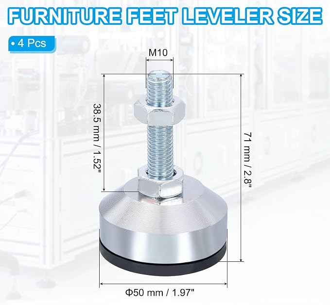 PATIKIL Furniture Leveling Feet 2" Dia Base M10 Thread - Image 2