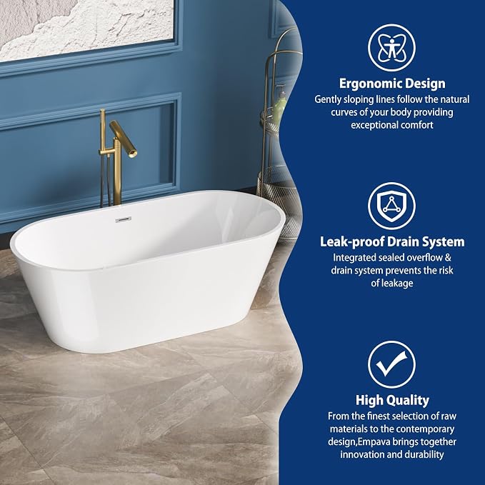 Sarlai 63 Inch Acrylic Freestanding Soaking Bathtub Contemporary Soaking White - Image 5