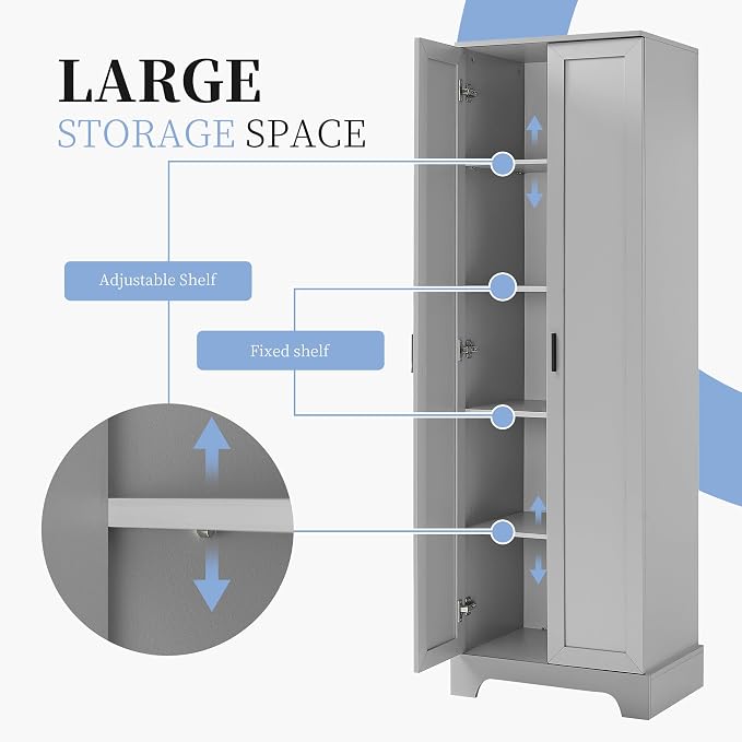 71" Tall Bathroom Storage Cabinet, Freestanding Linen Cabinet - Image 4