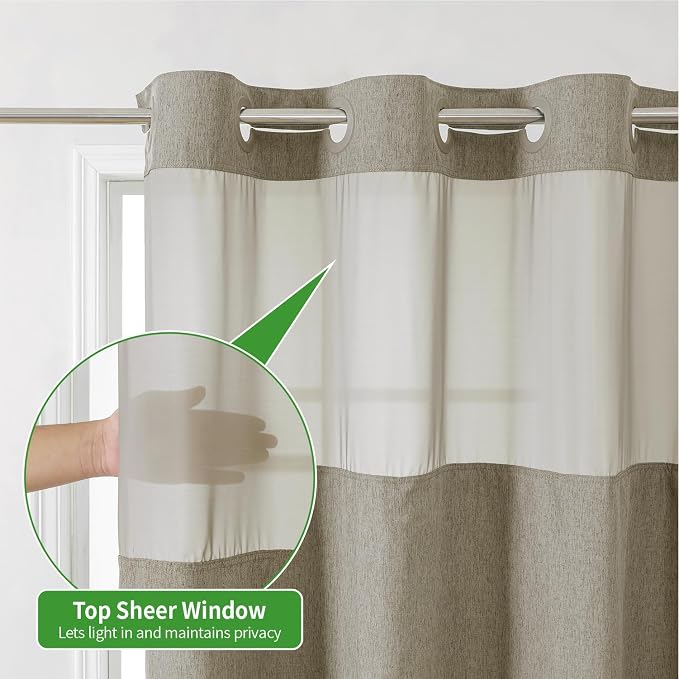 Long No Hooks Needed Linen Textured Shower Curtain - Image 3