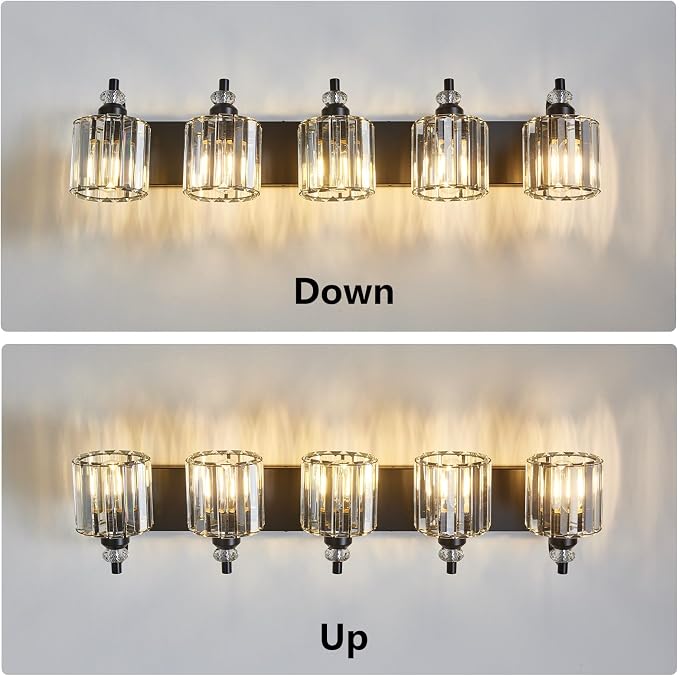 5-Light Black Bathroom Light Fixtures Over Mirror Modern Vanity Lights Crystal - Image 9