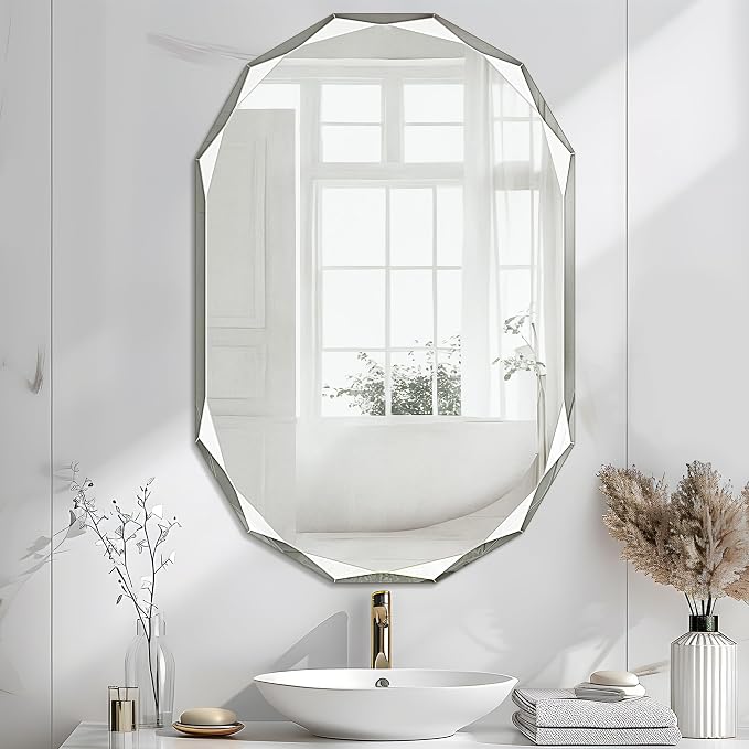 Bathroom Mirror for Wall, Beveled Edge Frameless Wall Mount Vanity Mirror by ladynow