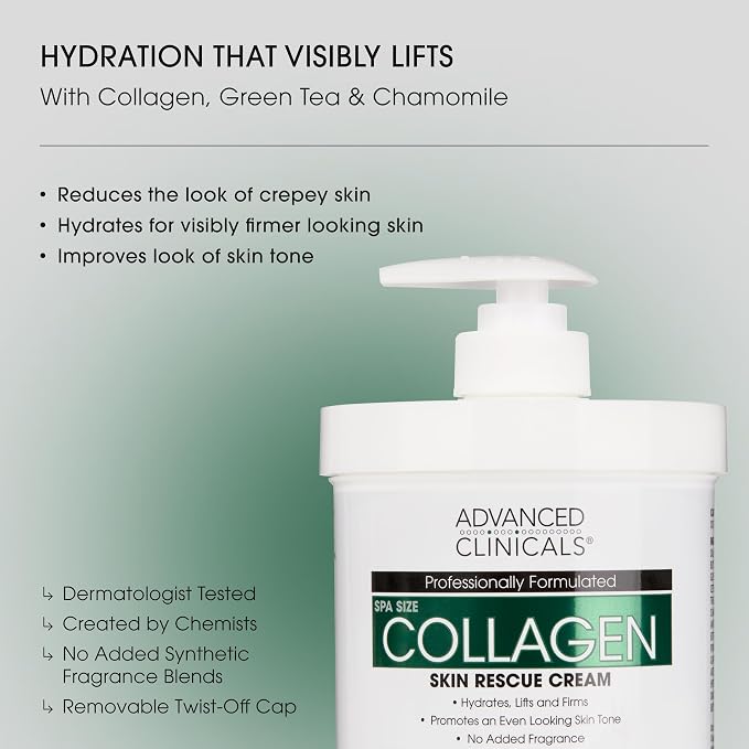 Advanced Clinicals Collagen Body Oil + Unscented Collagen Cream Body Lotion & - Image 2