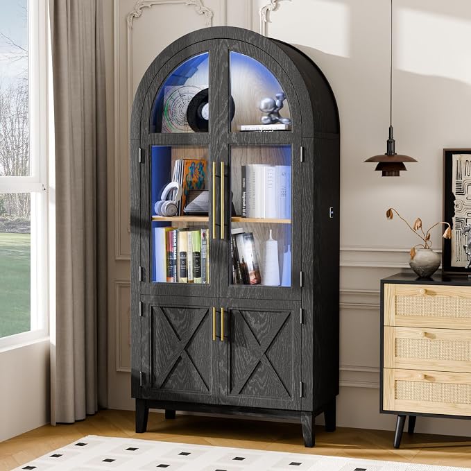 74.8”H Arched Storage Cabinet, 5-Tier Arched Kitchen Pantry - Image 6