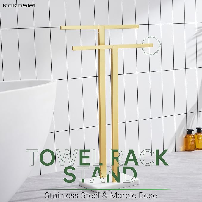 KOKOSIRI Bathroom Towel Rack 2-Tier Standing Towel Bars - Image 2
