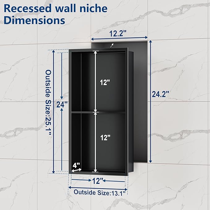 Neodrain No Tile Shower Niche, Stainless Steel Wall Niche 13.1"X25.1", Two-Tier - Image 2