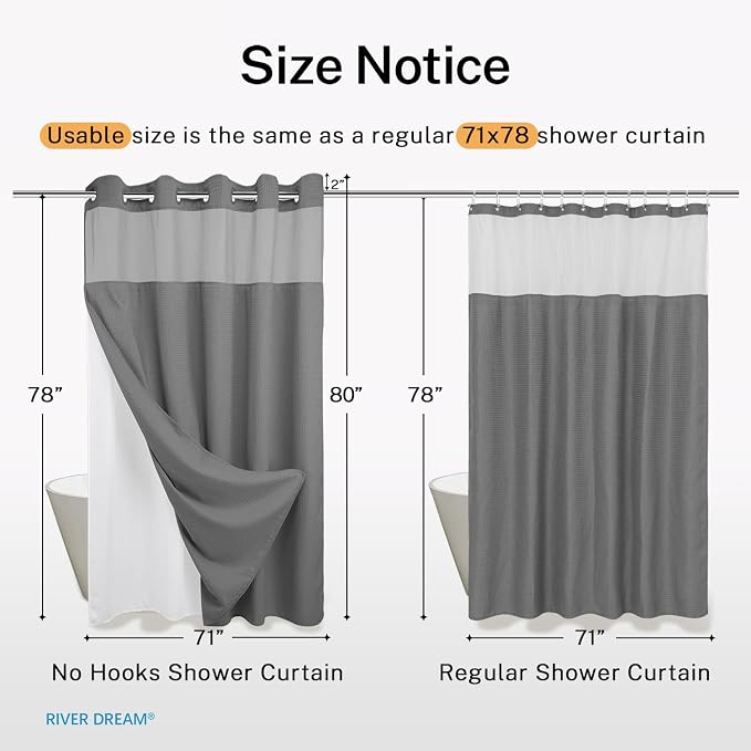 River Dream Heavyweight No Hooks Required Dotted Waffle Weave Shower Curtain - - Image 7