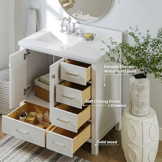 ARIEL Cambridge 37 Inch White Bathroom Vanity - Image 8