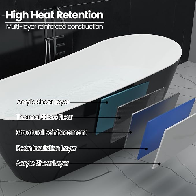 67 Inch Freestanding Acrylic Bathtub, Modern Soaking Tub - Image 5