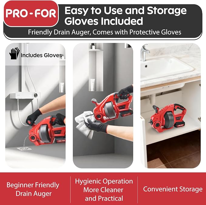 20V Cordless Electric Drain Auger, 25Ft Auto-Feed Drain Snake, Replaceable Cable - Image 4