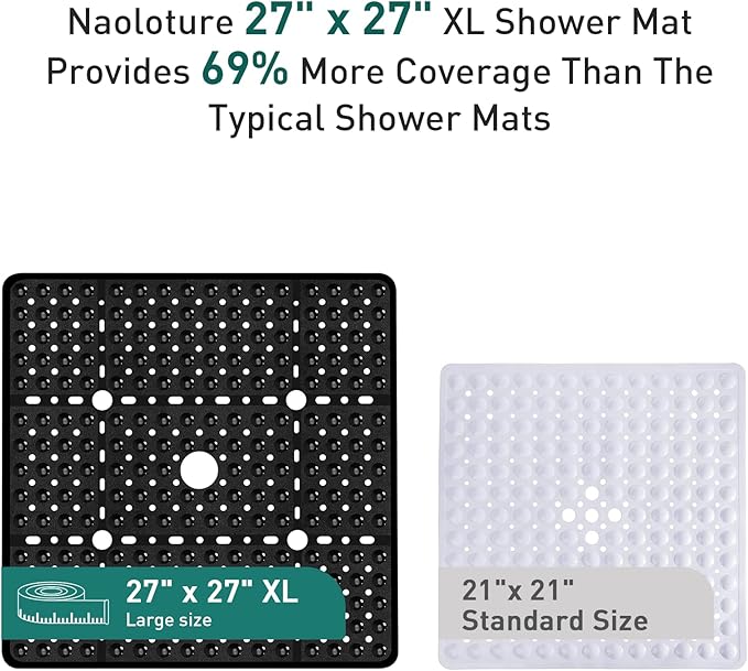 Large Black Square Shower Mat Non Slip 27 x 27 Inch, Shower Bath Mats Tub Mat - Image 3