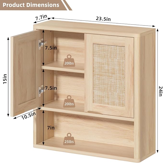 LEYAOYAO Rattan Bathroom Wall Cabinet, Boho Medicine Cabinet - Image 2