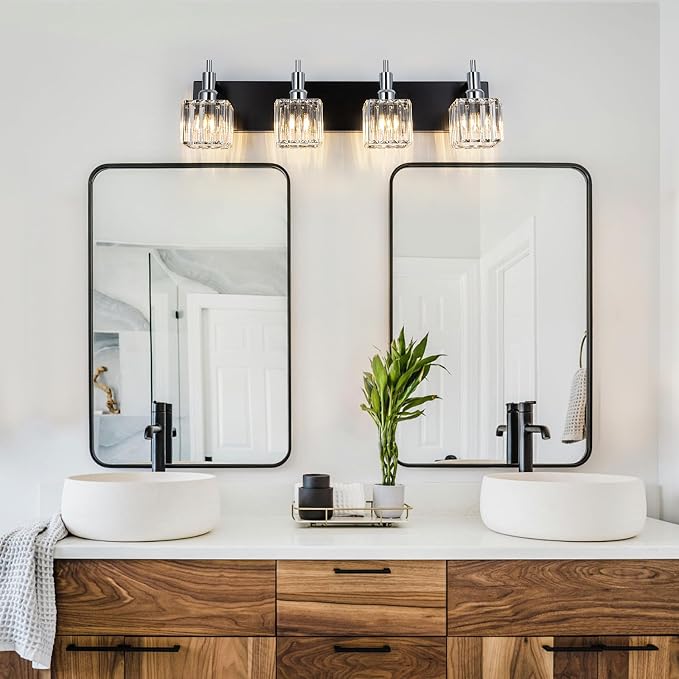 Black Chrome Bathroom Vanity Lights, Modern 4 Lights Crystal Bathroom Lighting - Image 8
