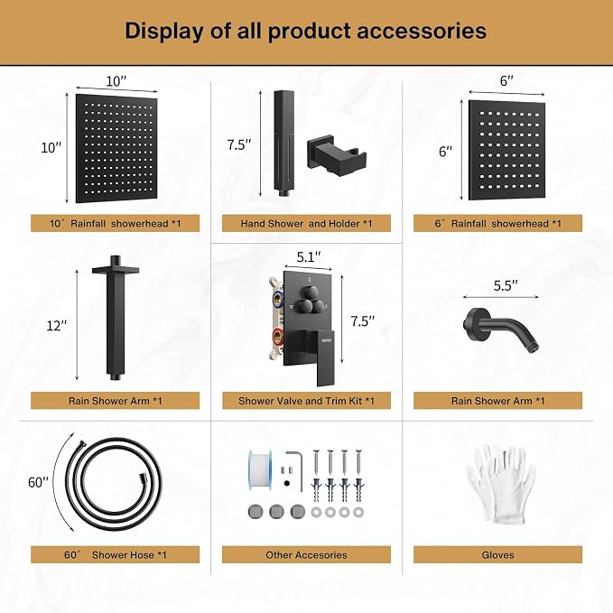 VANFOXLE Shower Faucet Set Matte Black Shower System, Push Button Diverter - Image 8