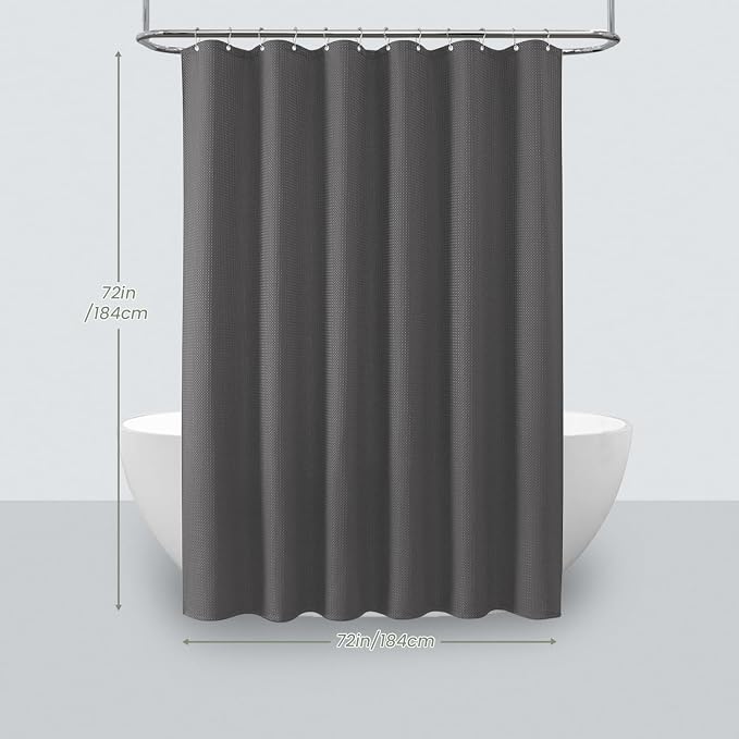 Inhousolu Fabric Shower Curtain Waffle Weave, Graphite Grey 230 GSM Heavy Duty - Image 6