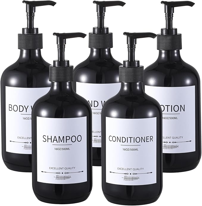 Stylish Shampoo Dispenser Bottles, 16.9oz Black Shampoo Bottles Refillable by MithrgrousLife
