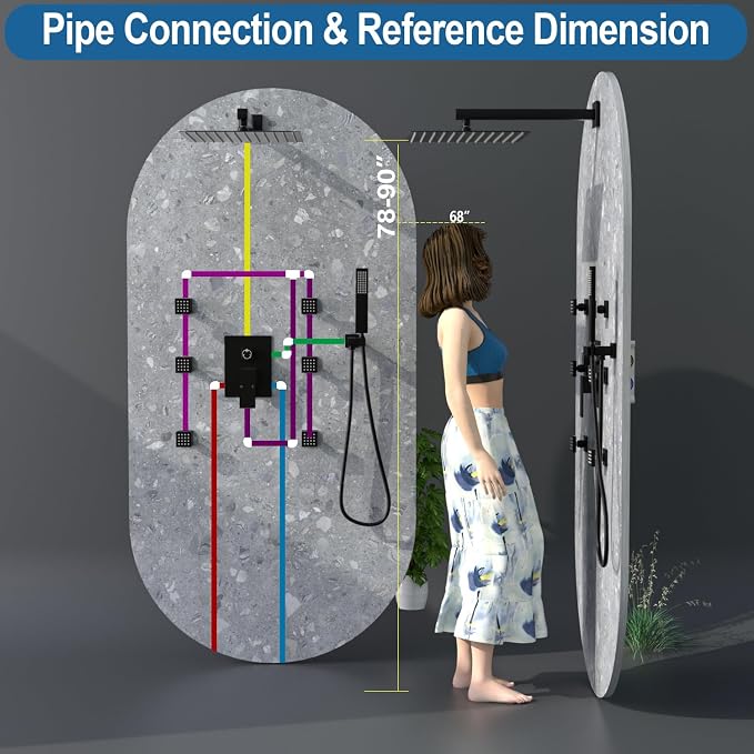 Enga Shower System with Body Jets, 12 Inch Wall Mount Rainfall Shower System - Image 9