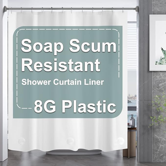 AmazerBath 78 Inch White Shower Curtain, 72 x 78 Plastic, Heavy Duty, by AmazerBath