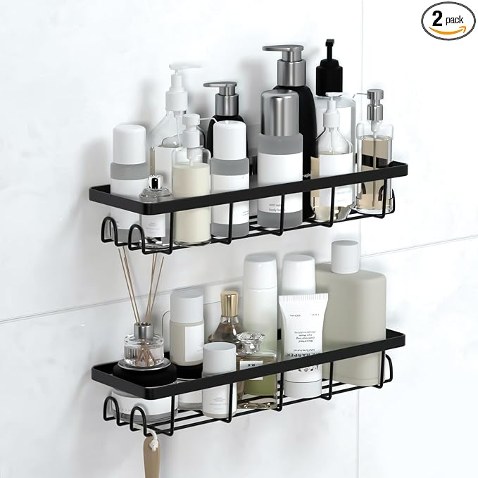 Shower Caddy Organizer with Hooks, Self Adhesive Bathroom Shelves, No Drilling by Unknown