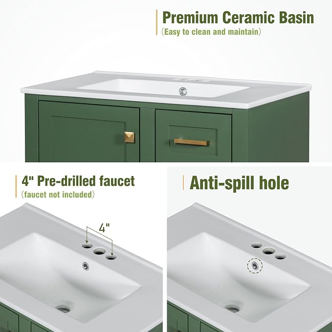 Bathroom Vanity Cabinet Sink 30”, Single Sink Top Combo Set - Image 7
