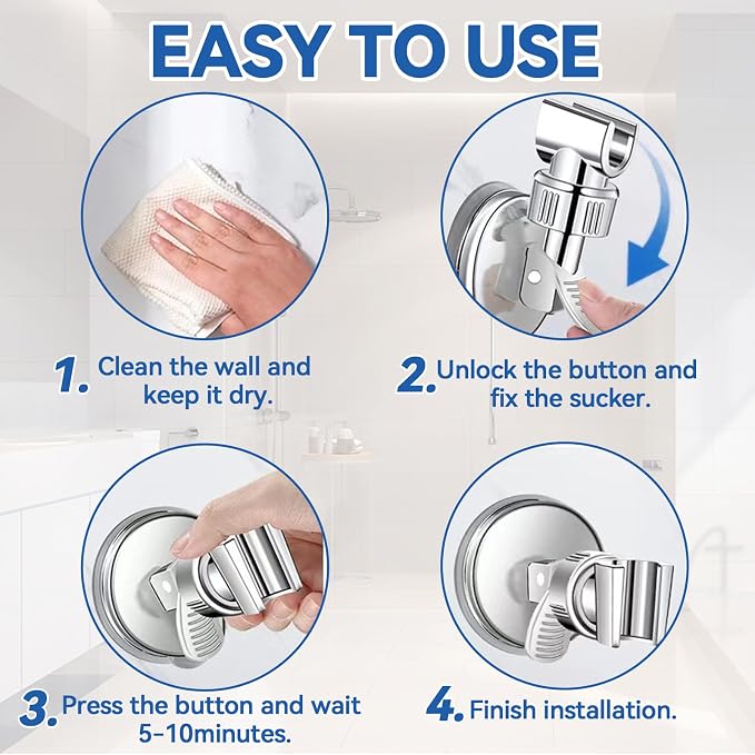 Adjustable Shower Head Holder, Bathroom Suction Cup Handheld Shower Head Bracket - Image 4