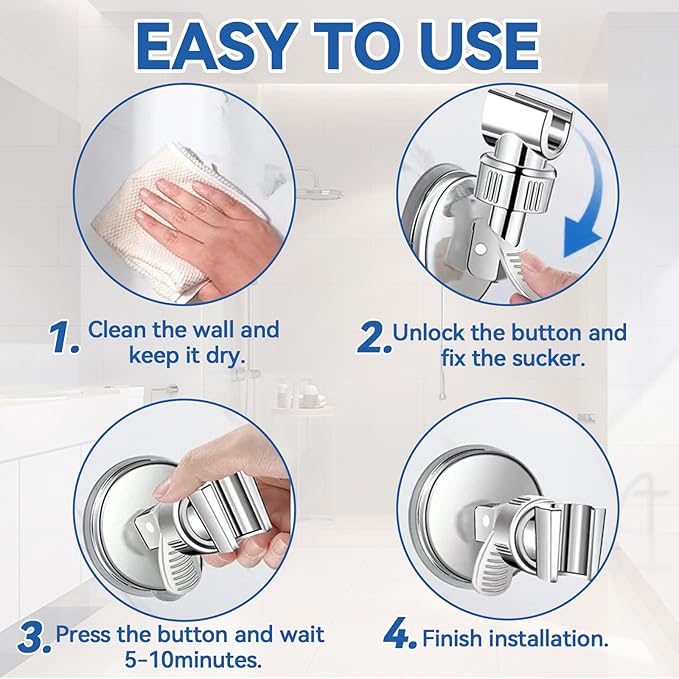 Adjustable Shower Head Holder, Bathroom Suction Cup Bracket - Image 4